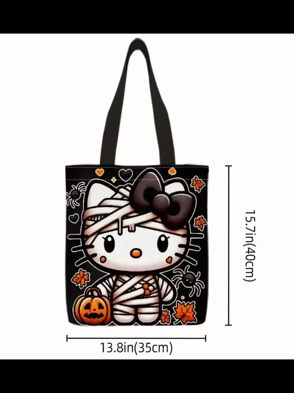 Black Halloween Kitty Tote Bag with Pumpkin